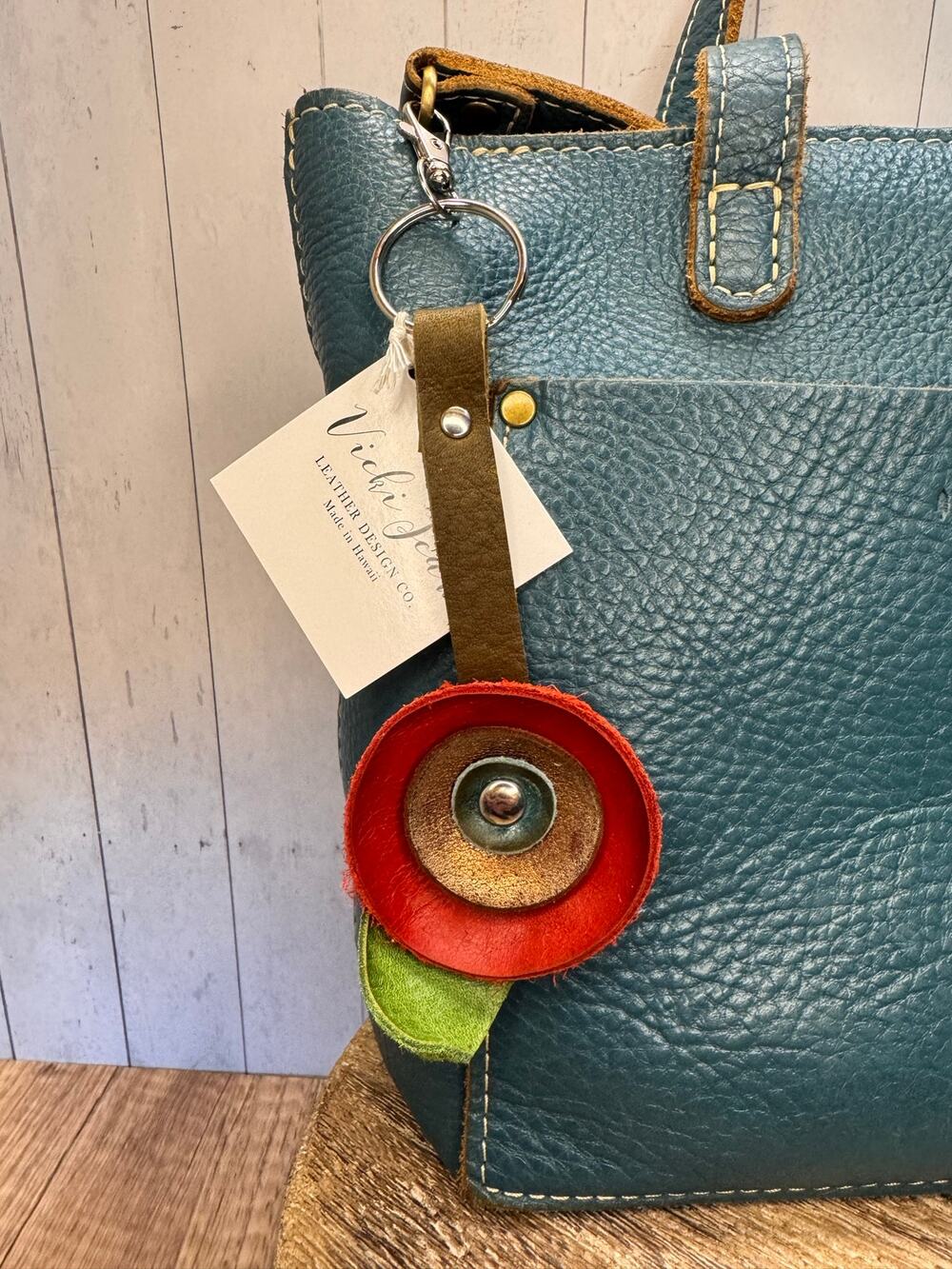 Genuine Leather Round Flower Purse Charm Red Gold Blue Flower Boho Bag Charm